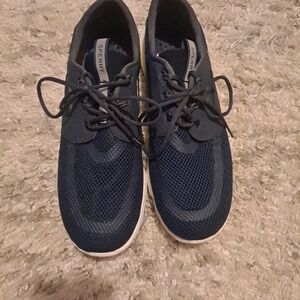 Sperry Navy Mesh Lace-Up Boat Sneakers with White Sole
